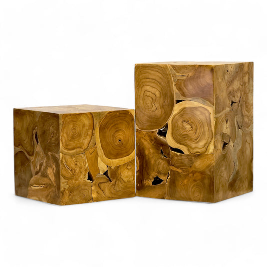 Holzmosaik Beistelltisch - Couchtisch Nachttisch Pflanzenhocker Hocker - Handgefertigt - 40&60x40x40 cm