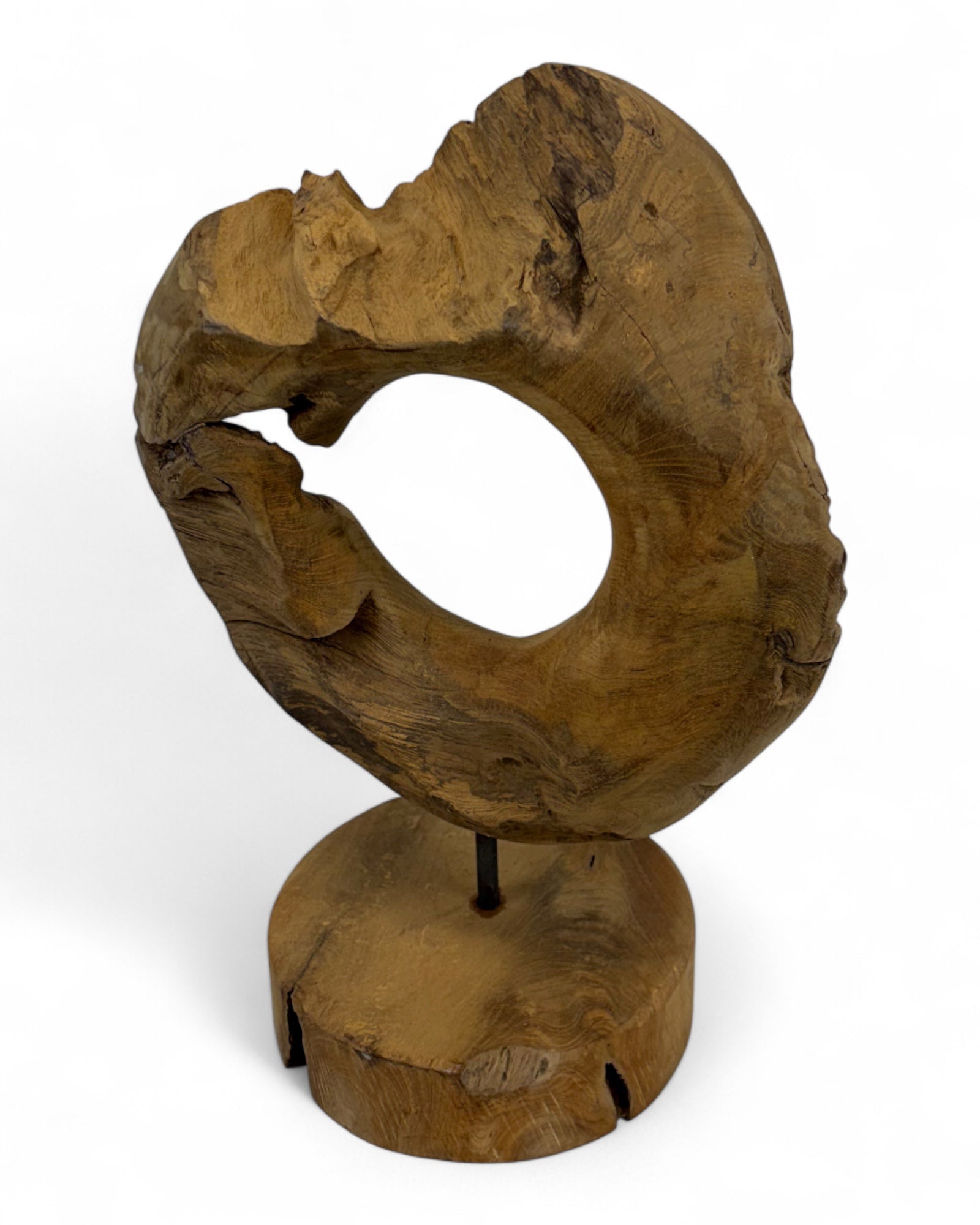 Einzelstück: Teakholz Deko-Ring auf Standfuß – Massives Naturholz Unikat für Wohnraum & Büro
