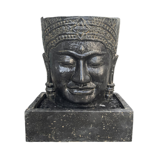 Khmer Kopf Springbrunnen - Garten Deko Wasserfall - Wetterfest - Steinguss Buddha Wasserspiel -  30x19x21 cm