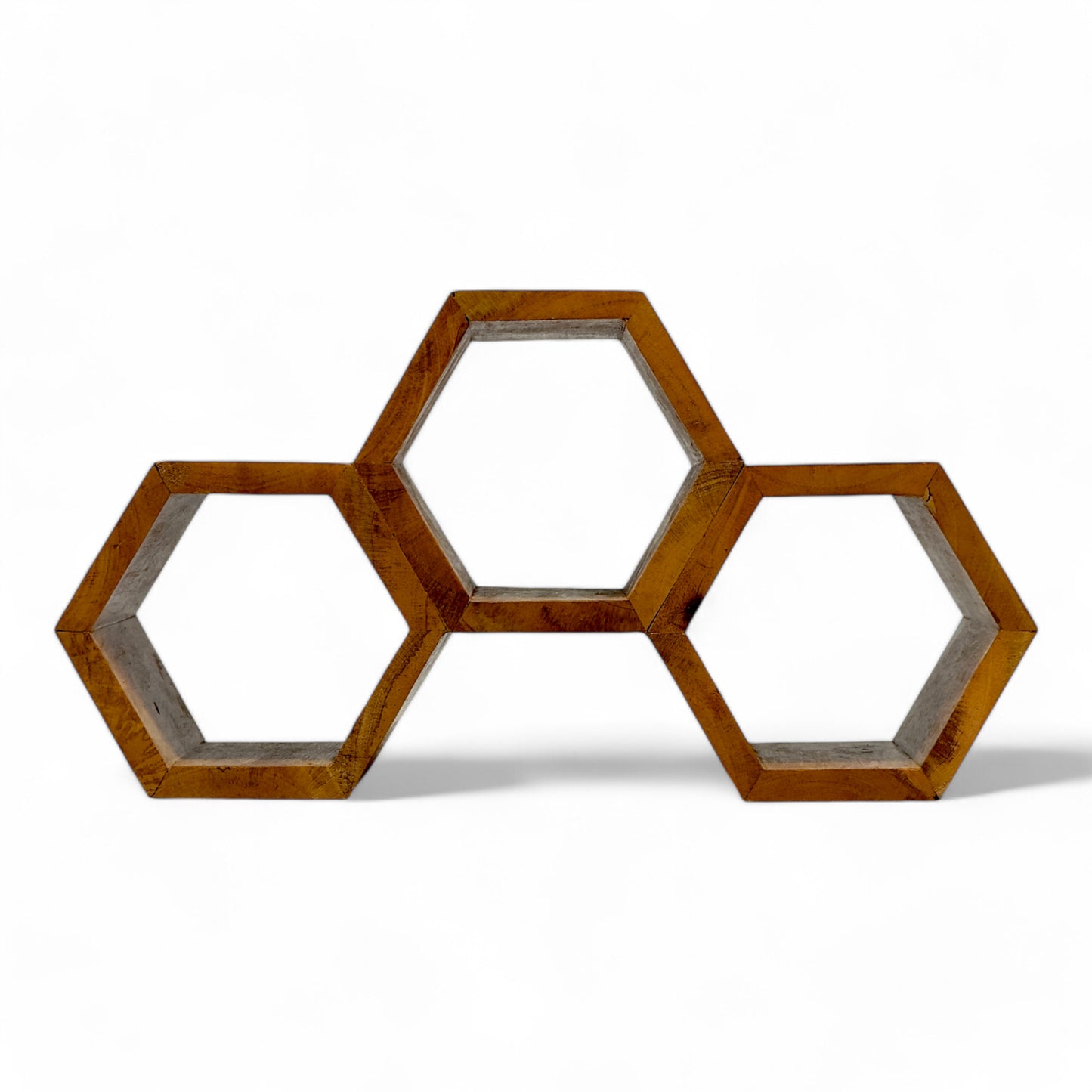 Holz Weinregal – Weinhalter Flaschenhalter - Küche Wohnzimmer Bar - Dekorative Honigwabenform – Aus Teakholz für 3 Flaschen – 18x34x18 cm