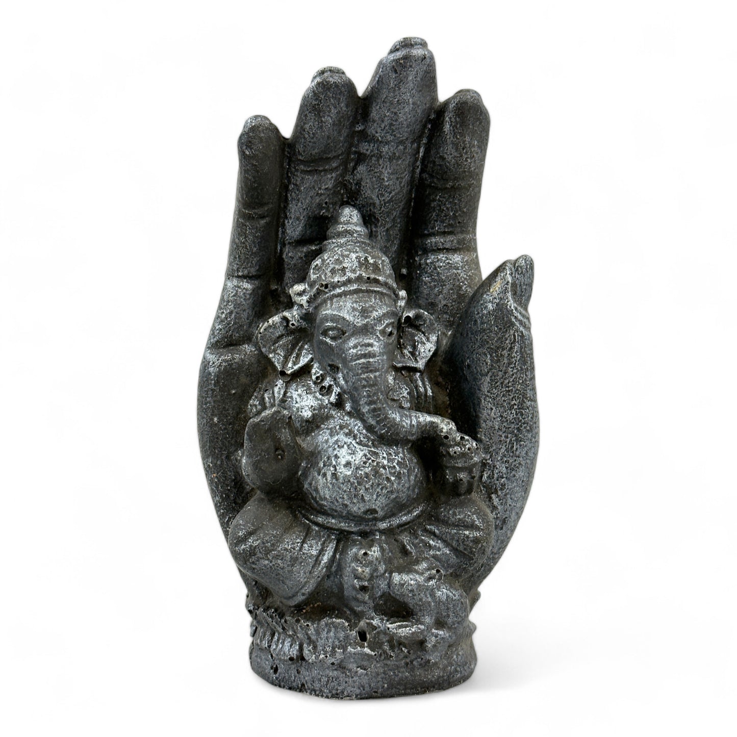 Einzelstück: Spirituelle Holzskulptur – Hand mit Elefant, Symbol der göttlichen Energie
