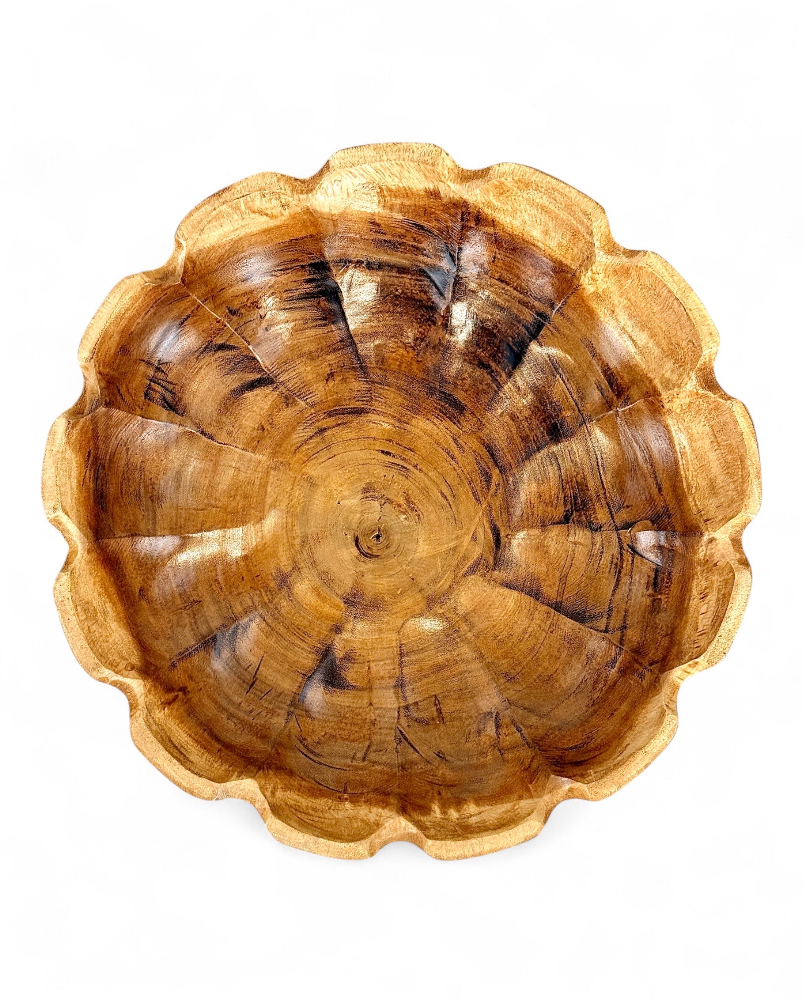 Holzschale rund in Blütenform – handgefertigte Massivholz Schale, dekorative Obstschale & Wohnaccessoire - Ø45 cm