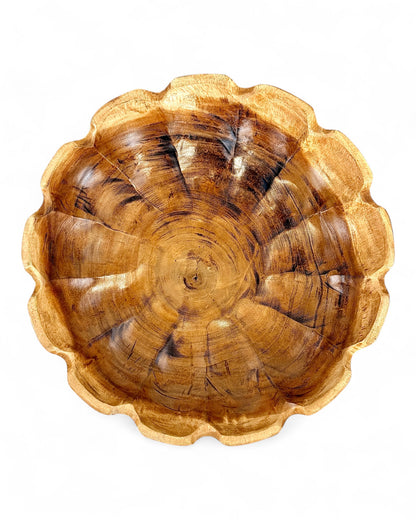 Holzschale rund in Blütenform – handgefertigte Massivholz Schale, dekorative Obstschale & Wohnaccessoire - Ø45 cm