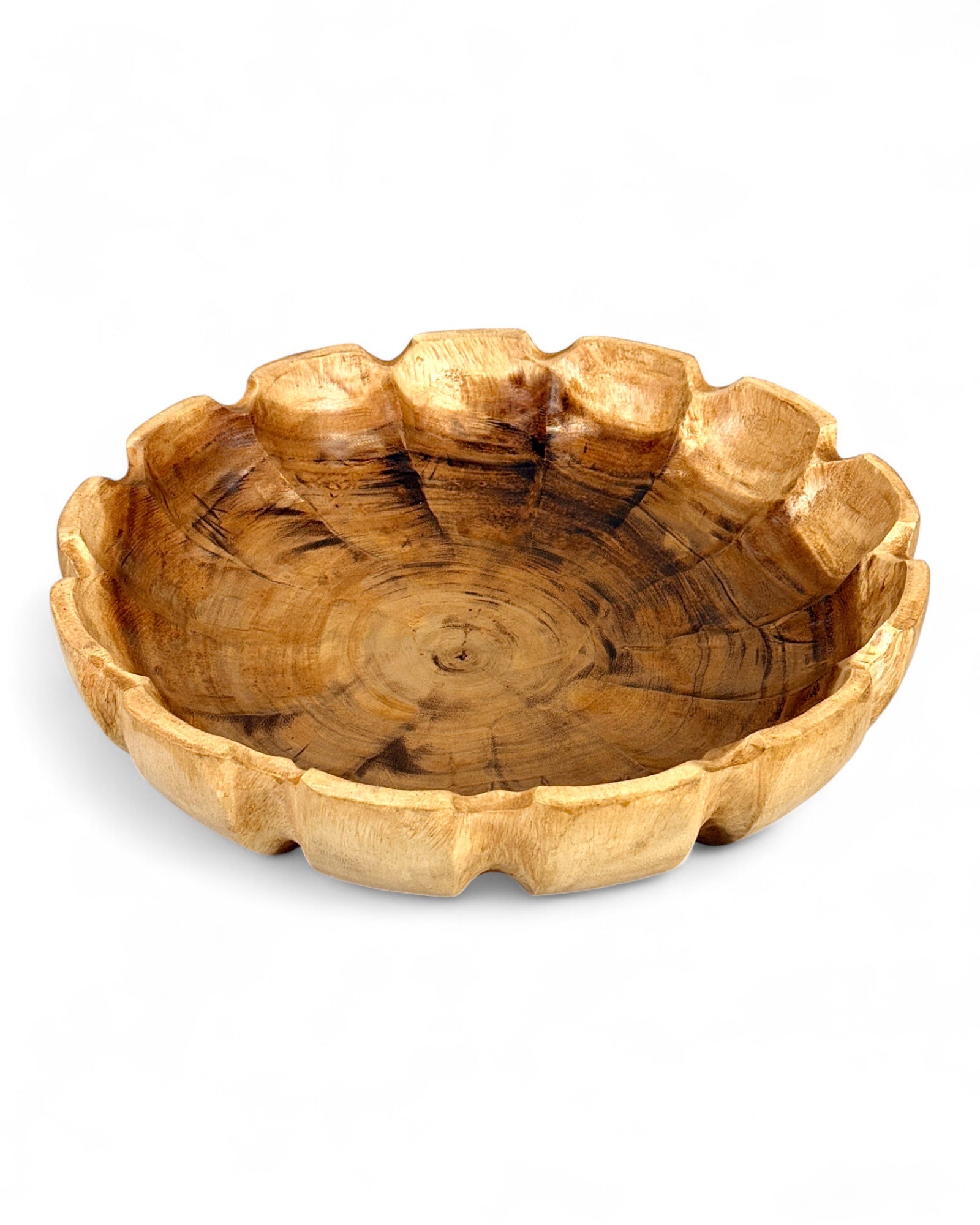 Holzschale rund in Blütenform – handgefertigte Massivholz Schale, dekorative Obstschale & Wohnaccessoire - Ø45 cm