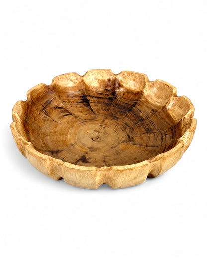 Holzschale rund in Blütenform – handgefertigte Massivholz Schale, dekorative Obstschale & Wohnaccessoire - Ø45 cm