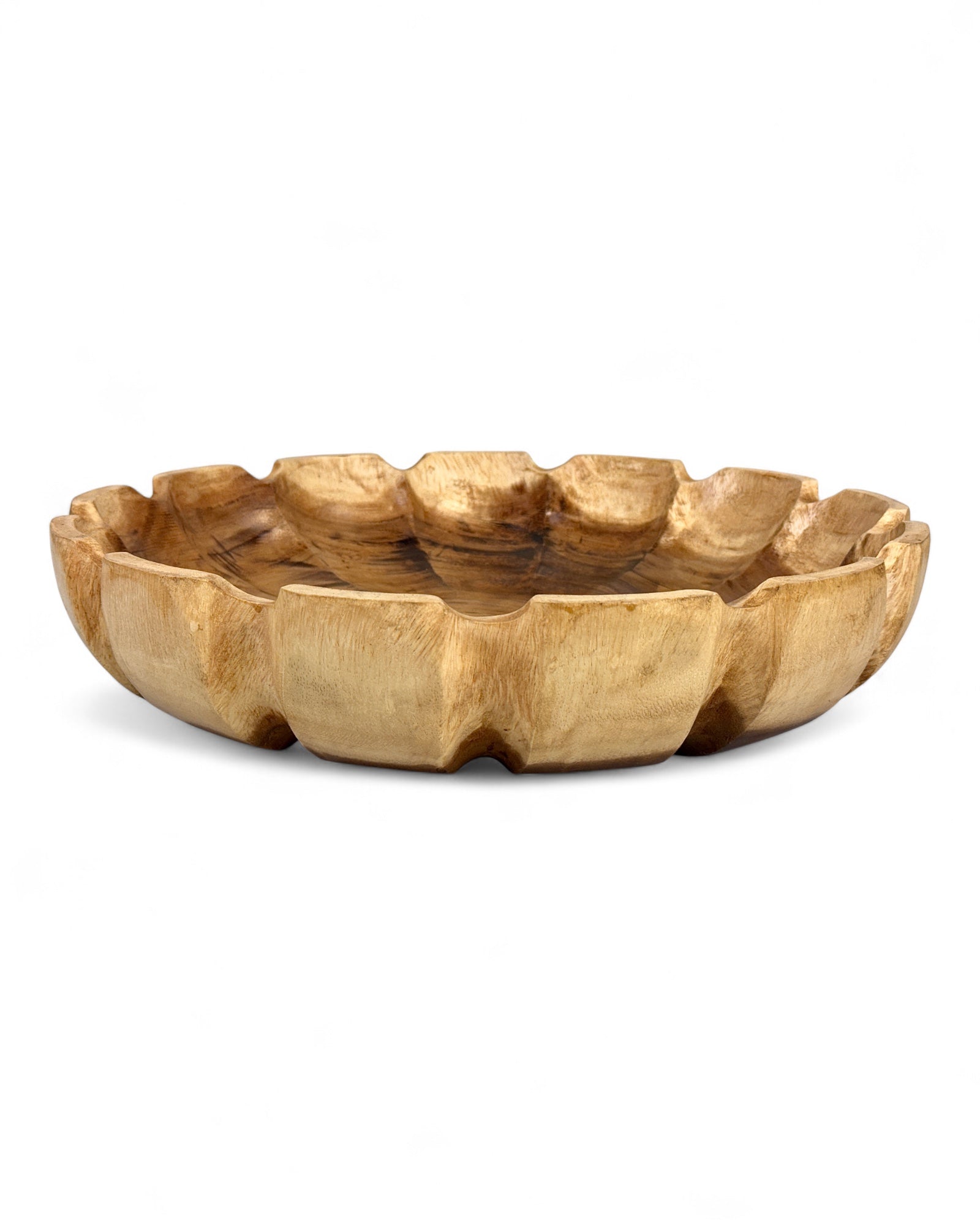 Holzschale rund in Blütenform – handgefertigte Massivholz Schale, dekorative Obstschale & Wohnaccessoire - Ø45 cm