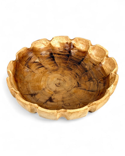 Holzschale rund in Blütenform – handgefertigte Massivholz Schale, dekorative Obstschale & Wohnaccessoire - Ø45 cm