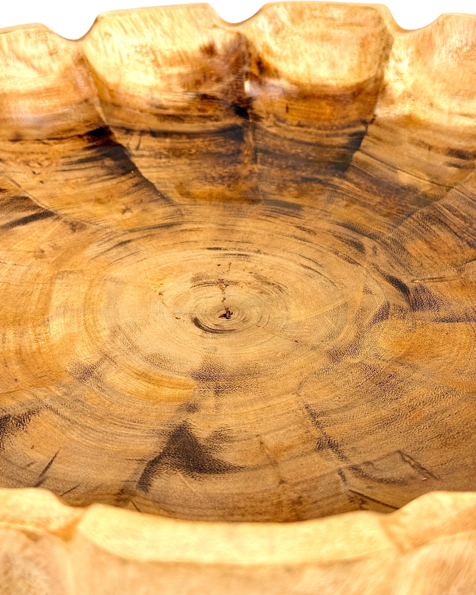 Holzschale rund in Blütenform – handgefertigte Massivholz Schale, dekorative Obstschale & Wohnaccessoire - Ø45 cm