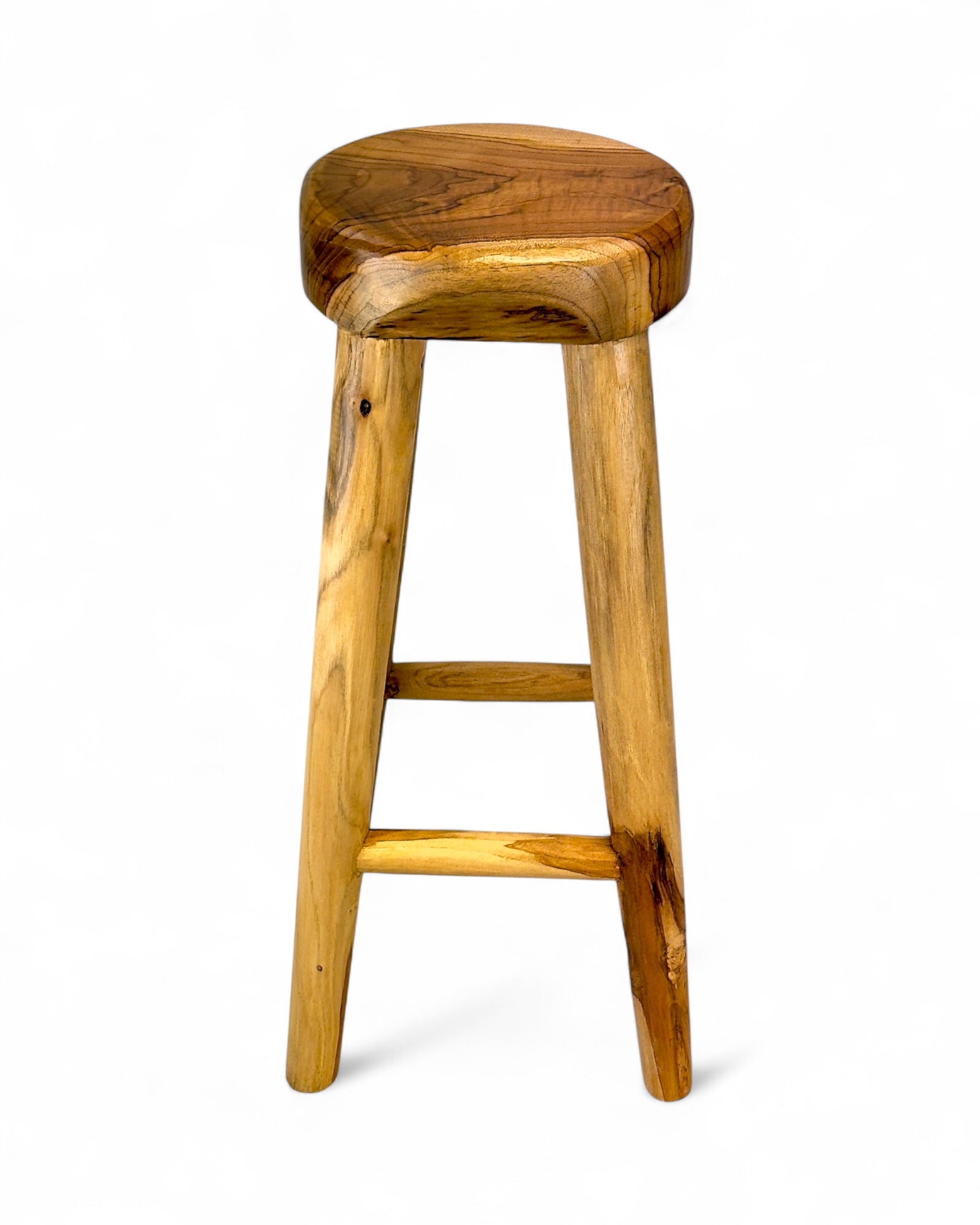 Barhocker aus massivem Holz – Handgefertigter rustikaler Holzhocker - Runde Sitzfläche für Küche, Bar & Essbereich - 30x75 cm