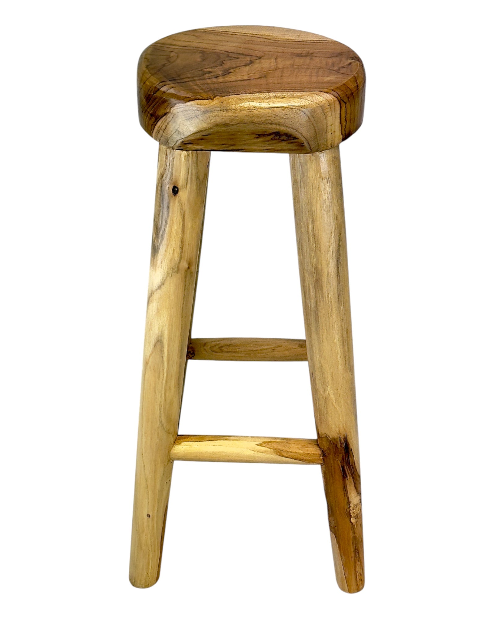 Barhocker aus massivem Holz – Handgefertigter rustikaler Holzhocker - Runde Sitzfläche für Küche, Bar & Essbereich - 30x75 cm