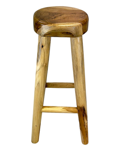 Barhocker aus massivem Holz – Handgefertigter rustikaler Holzhocker - Runde Sitzfläche für Küche, Bar & Essbereich - 30x75 cm