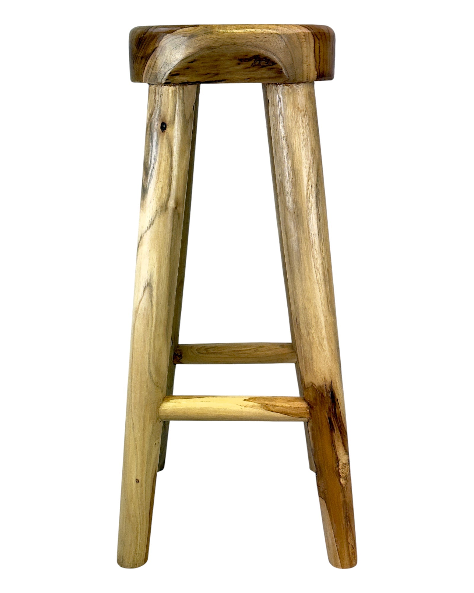 Barhocker aus massivem Holz – Handgefertigter rustikaler Holzhocker - Runde Sitzfläche für Küche, Bar & Essbereich - 30x75 cm