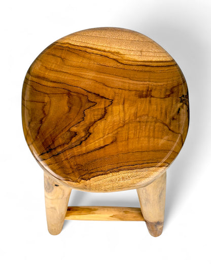 Solid wood bar stool – Handcrafted rustic wooden stool – Round seat for kitchen, bar &amp; dining area – 30x75 cm
