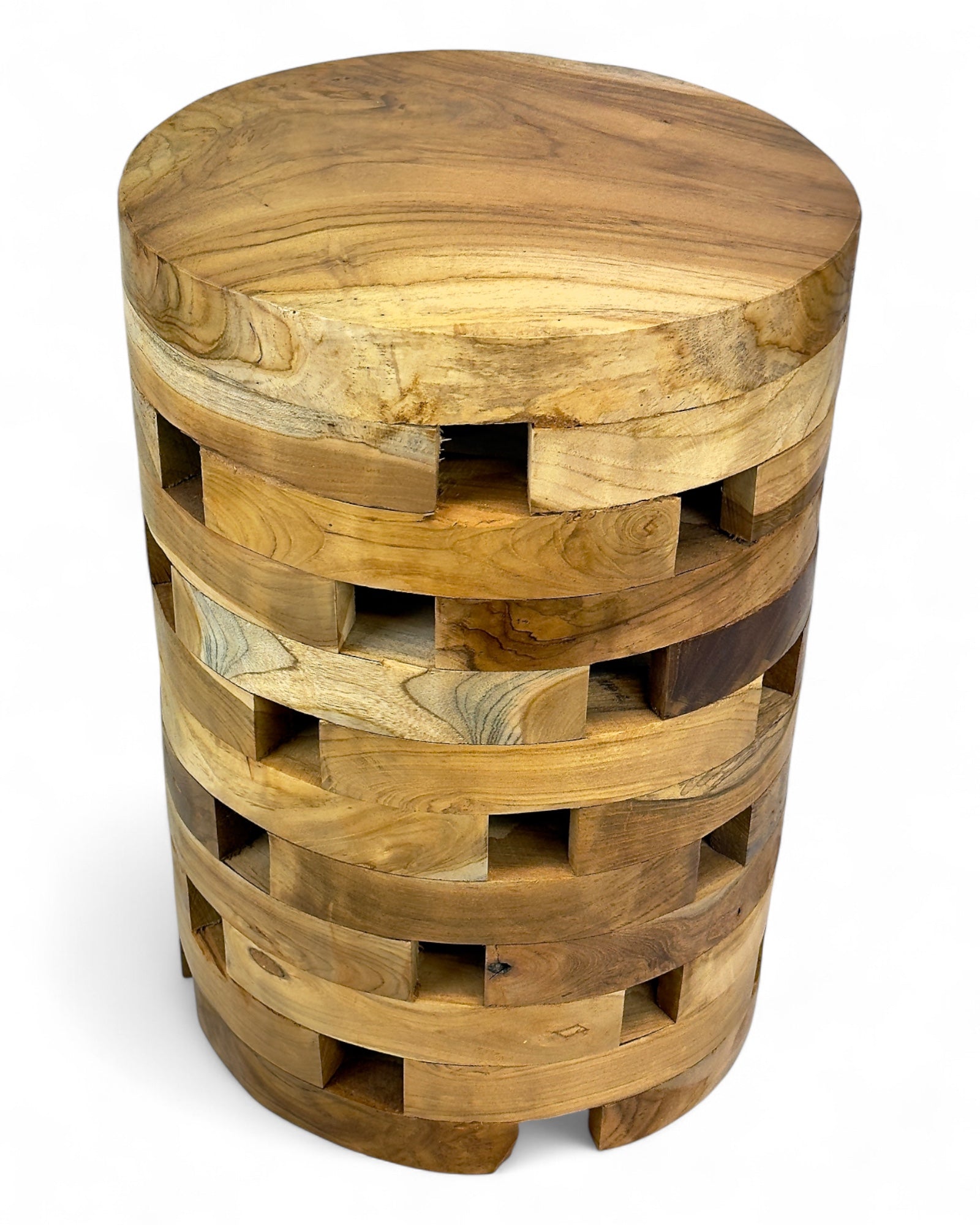 Teakholz Beistelltisch – Handgefertigt im Laminated Block Design - Natürlicher Holztisch aus Teak - Wohnzimmer & Schlafzimmer - 35x35x50 cm
