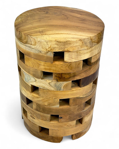 Teakholz Beistelltisch – Handgefertigt im Laminated Block Design - Natürlicher Holztisch aus Teak - Wohnzimmer & Schlafzimmer - 35x35x50 cm