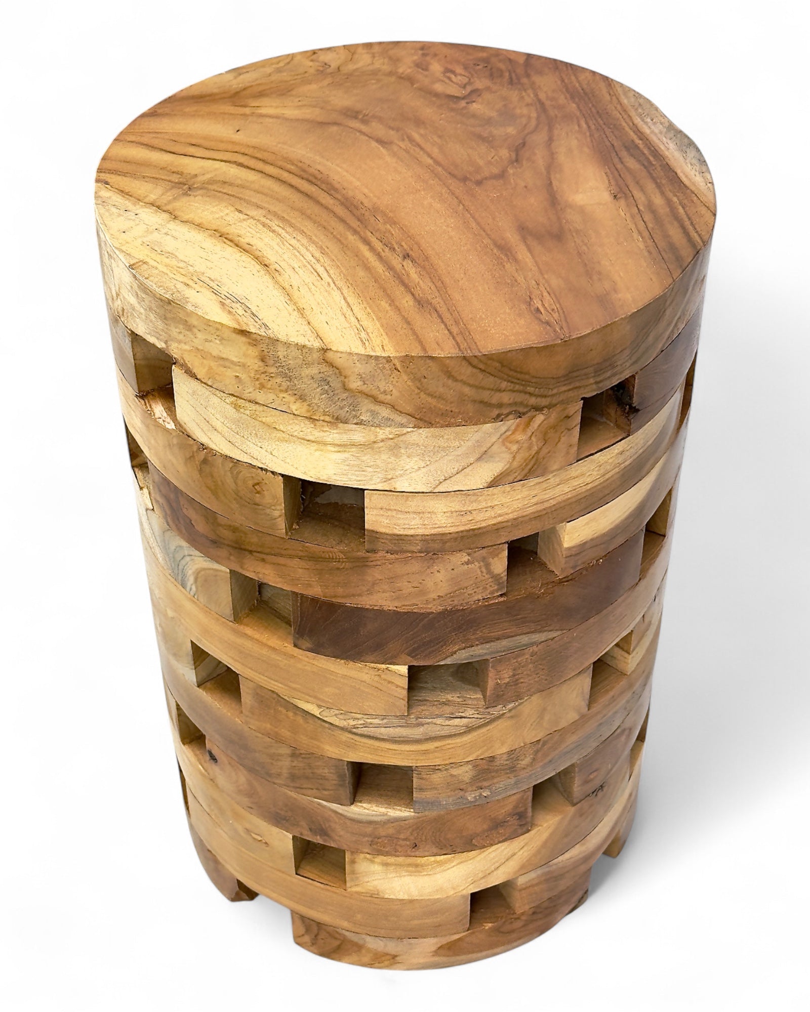 Teakholz Beistelltisch – Handgefertigt im Laminated Block Design - Natürlicher Holztisch aus Teak - Wohnzimmer & Schlafzimmer - 35x35x50 cm
