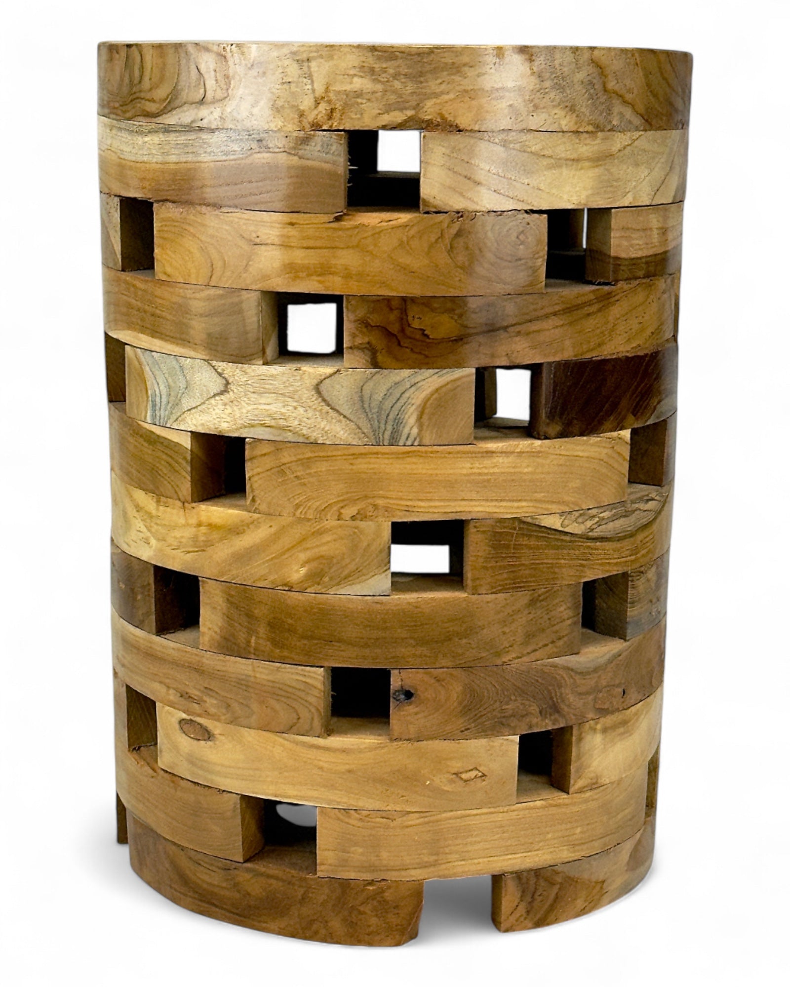 Teakholz Beistelltisch – Handgefertigt im Laminated Block Design - Natürlicher Holztisch aus Teak - Wohnzimmer & Schlafzimmer - 35x35x50 cm