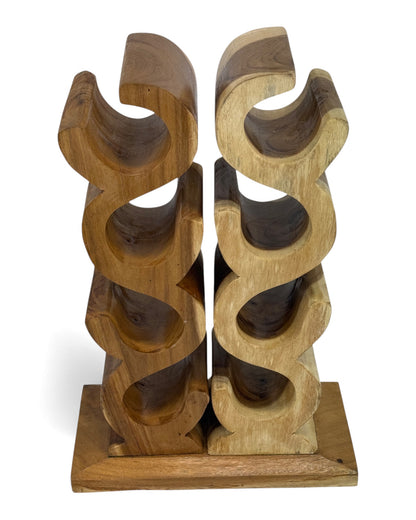Holz Weinregal – Weinhalter Flaschenhalter - Küche Wohnzimmer Bar - Dekorativ Geschwungen – Aus Teakholz für 8 Flaschen – 60x40x20 cm