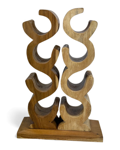 Holz Weinregal – Weinhalter Flaschenhalter - Küche Wohnzimmer Bar - Dekorativ Geschwungen – Aus Teakholz für 8 Flaschen – 60x40x20 cm