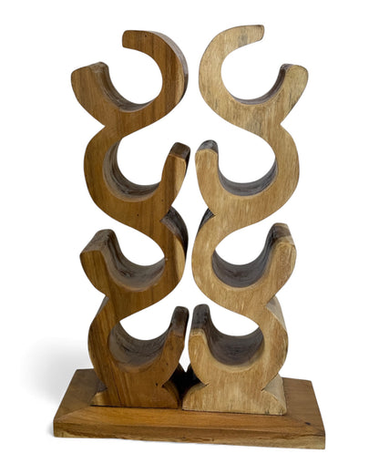 Holz Weinregal – Weinhalter Flaschenhalter - Küche Wohnzimmer Bar - Dekorativ Geschwungen – Aus Teakholz für 8 Flaschen – 60x40x20 cm