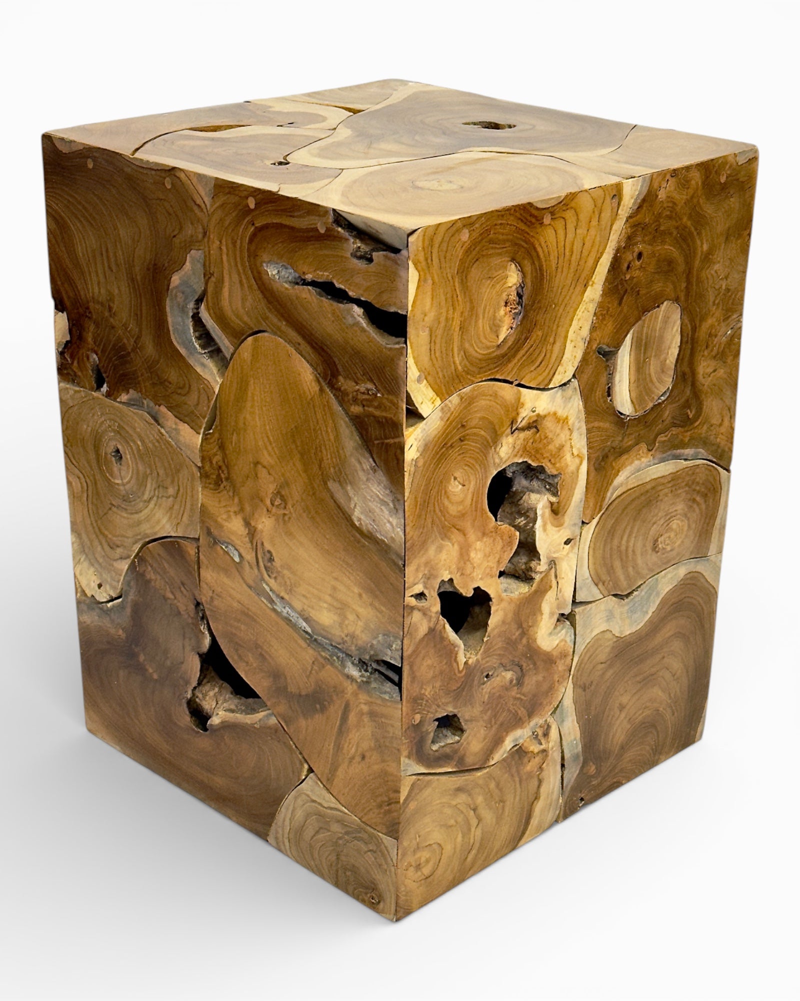 Table d'appoint en mosaïque de bois - table basse, table de chevet, tabouret pour plantes - fait main - 40&amp;60x40x40 cm