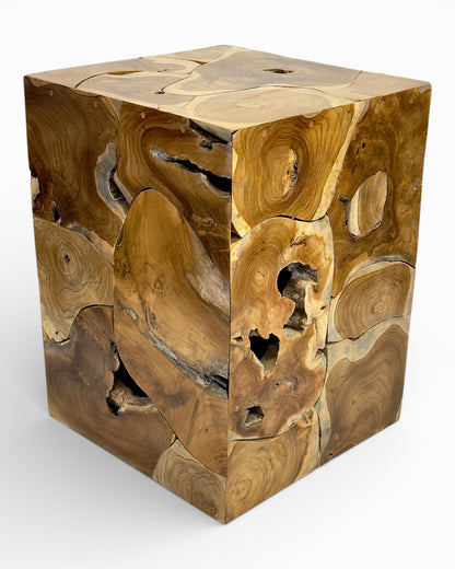 Table d'appoint en mosaïque de bois - table basse, table de chevet, tabouret pour plantes - fait main - 40&amp;60x40x40 cm