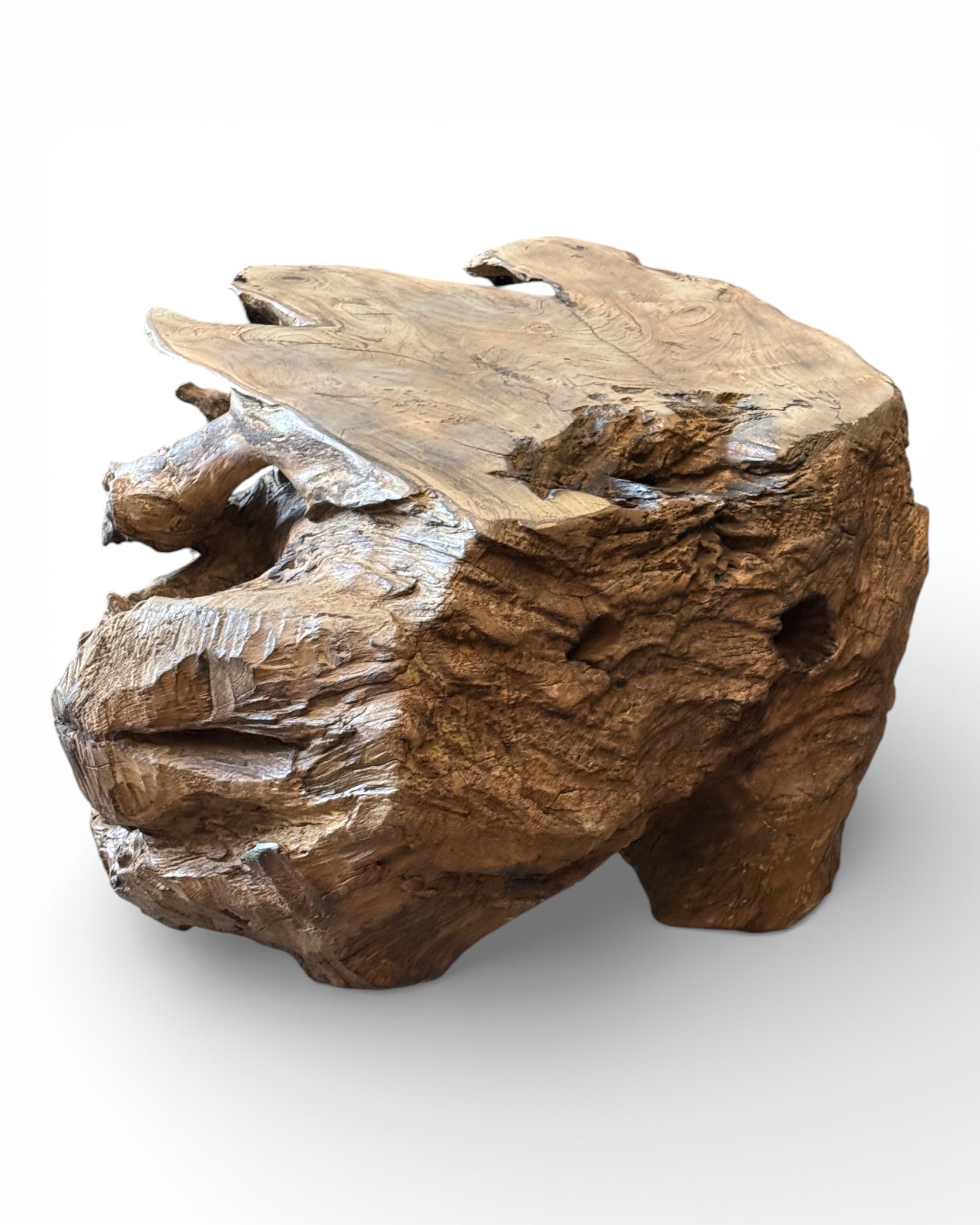 Unique piece: One-of-a-kind garden root wood table made of teak - 42 × 70 × 60 cm