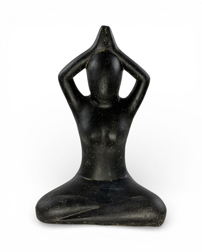 Yoga Figur sitzend – Wohnzimmer Garten Innen Außen Deko – Massive Ausführung – Steinoptik Skulptur Meditation schwarz – in 3 Größen