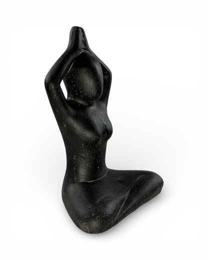 Yoga Figur sitzend – Wohnzimmer Studio Regal Deko – Massive Ausführung – Steinoptik Skulptur Meditation schwarz – 32x22x15 cm