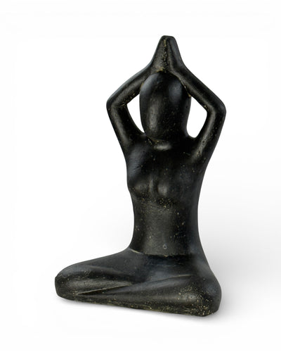 Yoga Figur sitzend – Wohnzimmer Garten Innen Außen Deko – Massive Ausführung – Steinoptik Skulptur Meditation schwarz – in 3 Größen