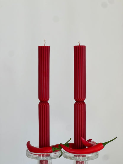 Bougie en cire d'abeille ATHÈNES – Rouge – Coulée à la main – Pour salons et décoration – Lot de 2 ou 4