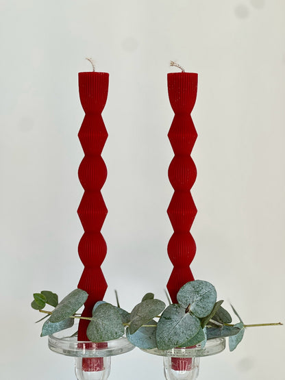 Bougie en cire d'abeille MADRID – Rouge – Coulée à la main – Pour salons et décoration – Lot de 2 ou 4