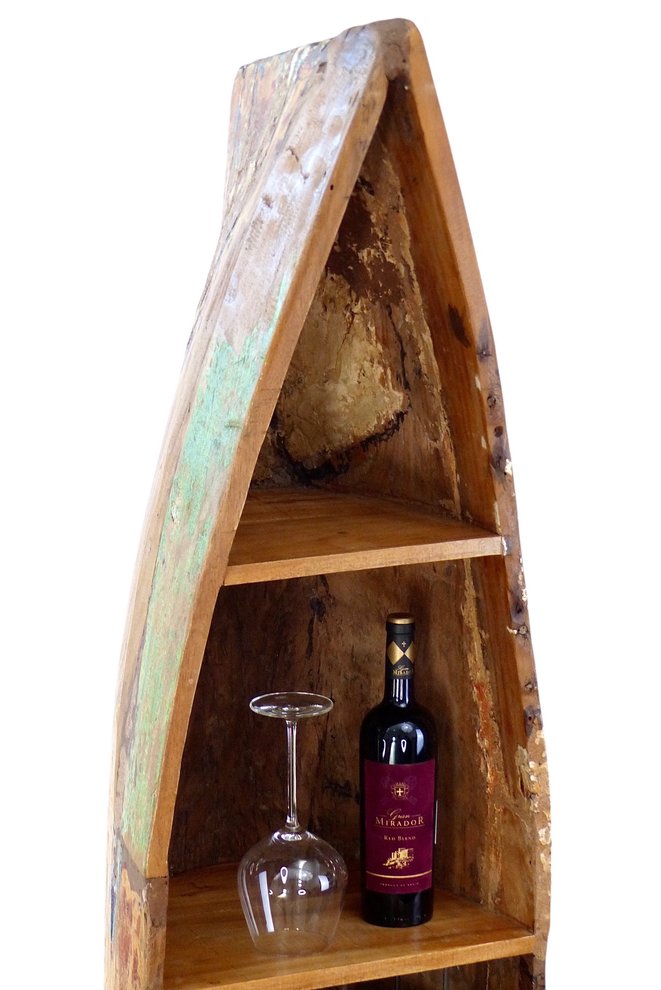 Einzelstück: Boot-förmiges Weinregal aus Holz für 24 Flaschen