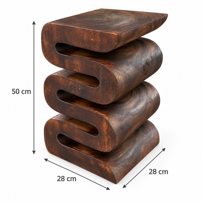 Tabouret en bois - table d'appoint tabouret à fleurs table de rangement - fait main - serpent flambé en bois de suar massif - 50x30x30 cm