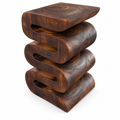 Tabouret en bois - table d'appoint tabouret à fleurs table de rangement - fait main - serpent flambé en bois de suar massif - 50x30x30 cm