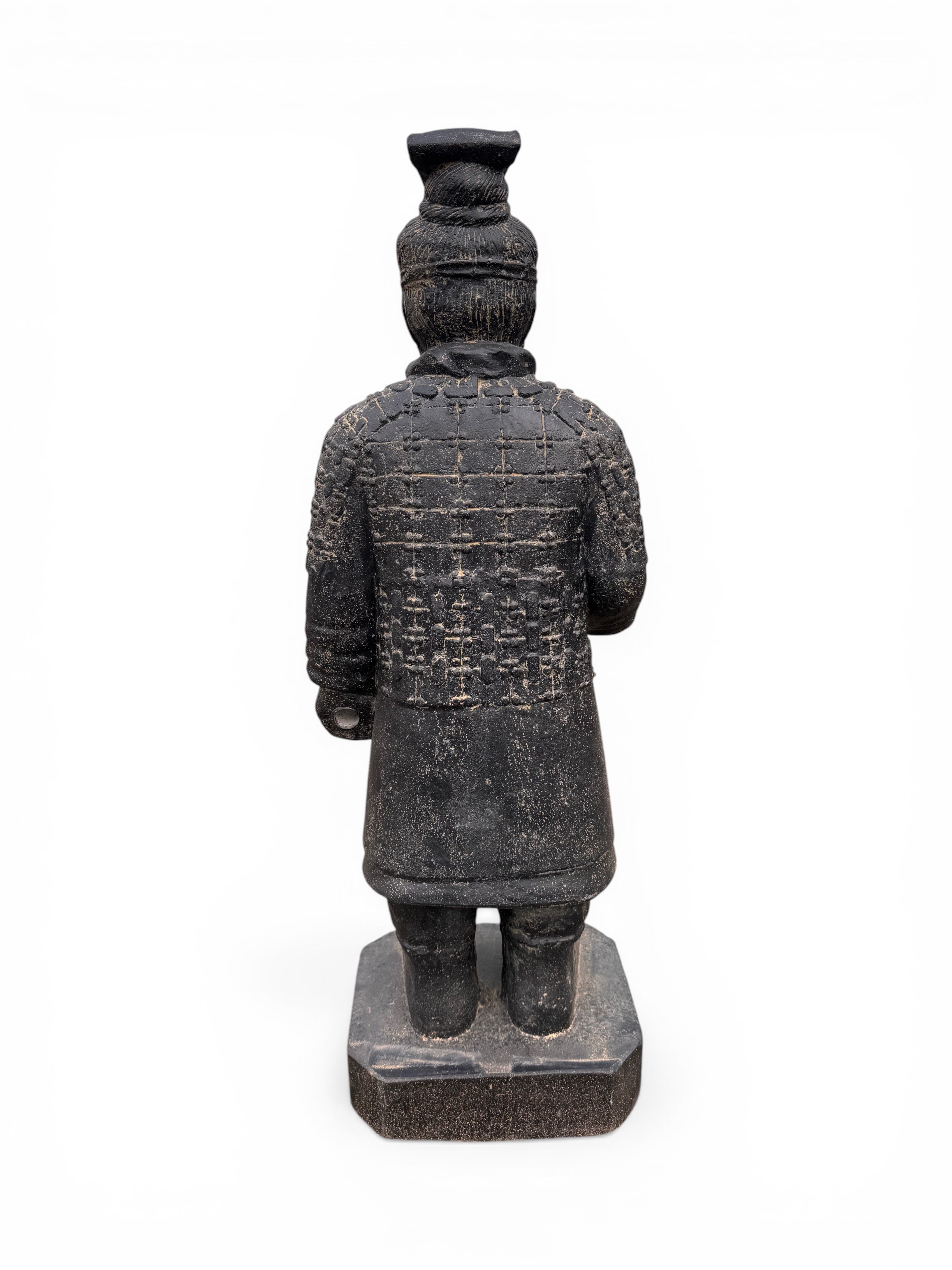 FaHome 100cm black stone cast Terracotta Warrior statue, detailed, weather-resistant, for garden or home.