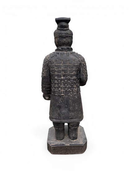FaHome 100cm black stone cast Terracotta Warrior statue, detailed, weather-resistant, for garden or home.