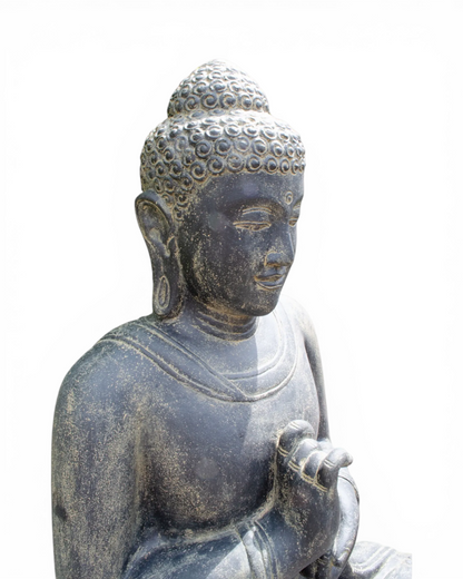 FaHome large dark grey lava sand Buddha statue for outdoor use, 150cm tall, meditative pose.