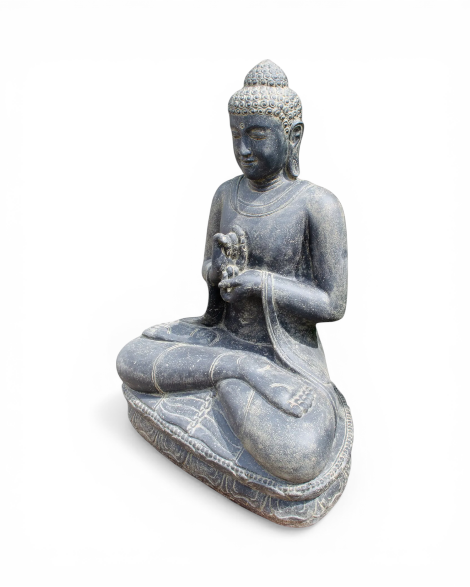 FaHome large grey stone Buddha statue, 150cm, seated in meditation pose, for outdoor garden decor.