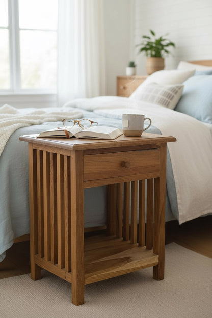 Table de chevet en bois – table d’appoint table de nuit – look vintage en bois de teck massif – 50x40x30 cm