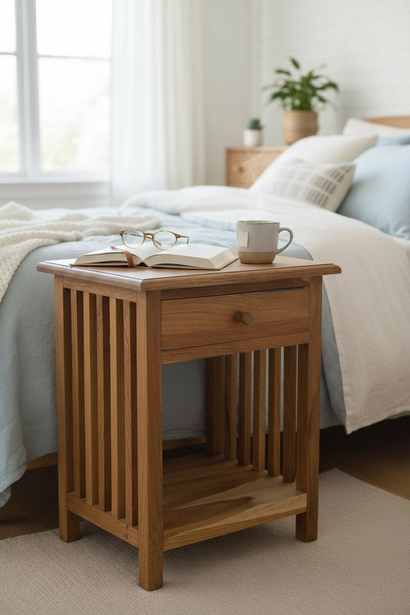 Table de chevet en bois – table d’appoint table de nuit – look vintage en bois de teck massif – 50x40x30 cm