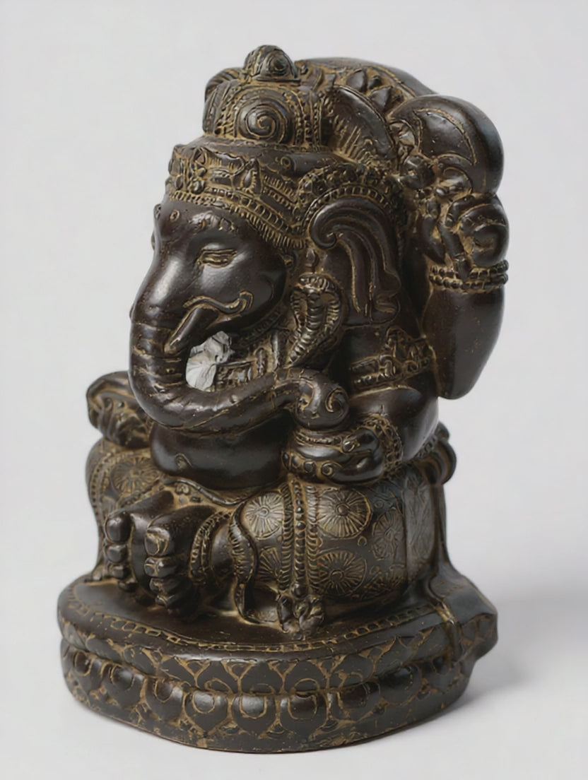 Video laden: Ganesha Skulptur - Deko Raumdeko Kunstwerk - Hindu Gottheit des Glückes - Steingemisch Elefant Gelb - 45x25x25 cm