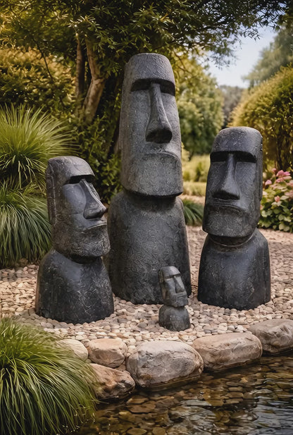 Moai Head Statue - Garden Decoration Sculpture - Weatherproof - Rapa Nui Easter Island Figure made of Fiberglass Concrete Gray - 120x46x40 cm