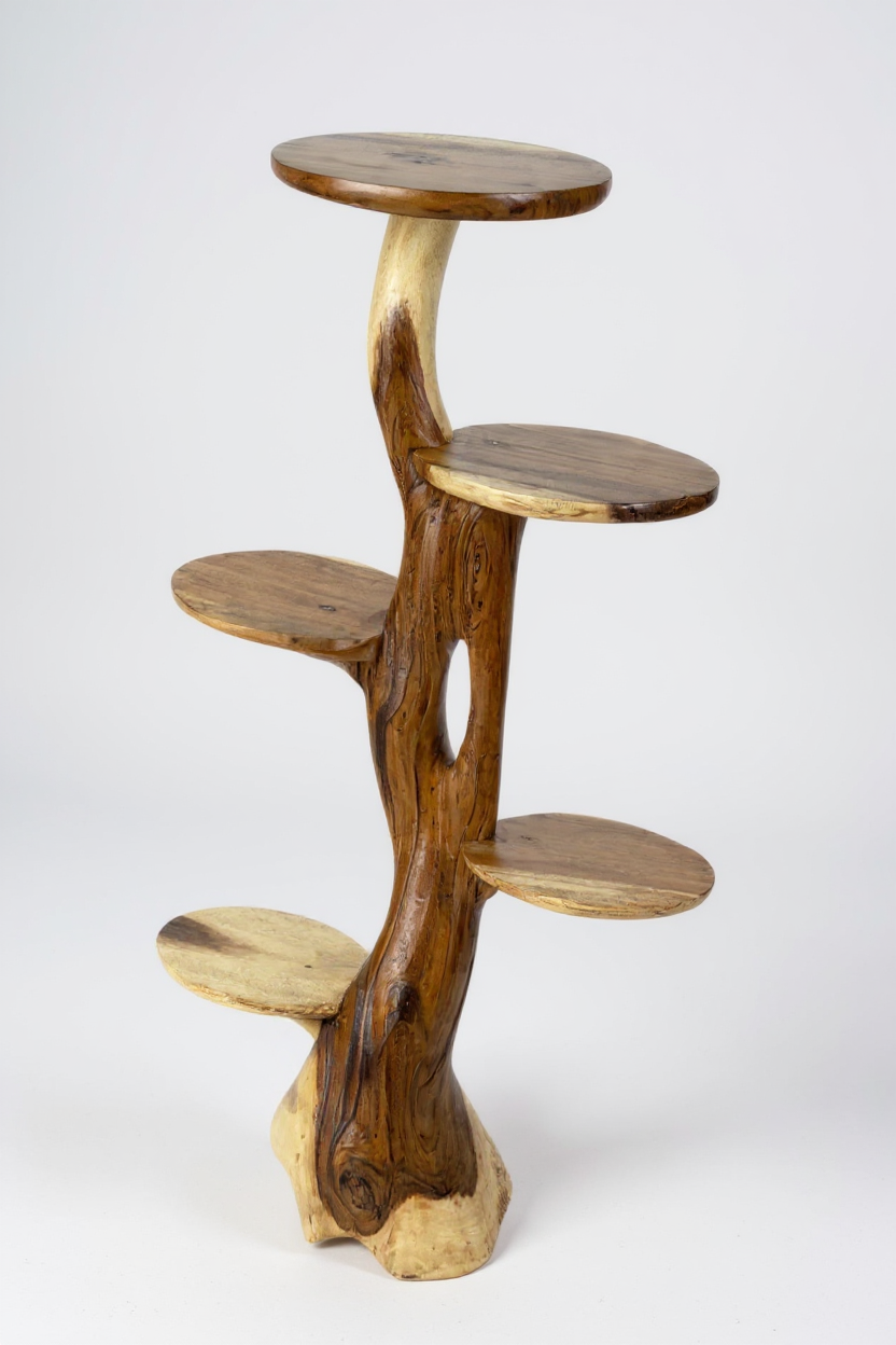 Étagère en teck – Design naturel avec un grain de bois unique – Accessoire de maison polyvalent pour plantes, livres et décorations – Différentes tailles