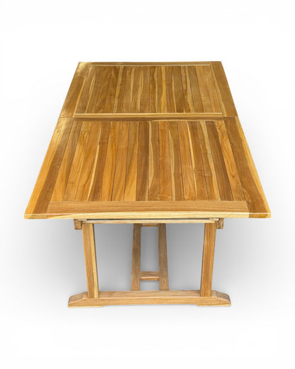 Ausziehbarer eckiger Teakholz-Gartentisch – Einzigartiges Unikat mit natürlicher Eleganz für Garten, Terrasse und Wintergarten – Teakholz – 180 cm bis 240 cm x 100 cm x 75 cm