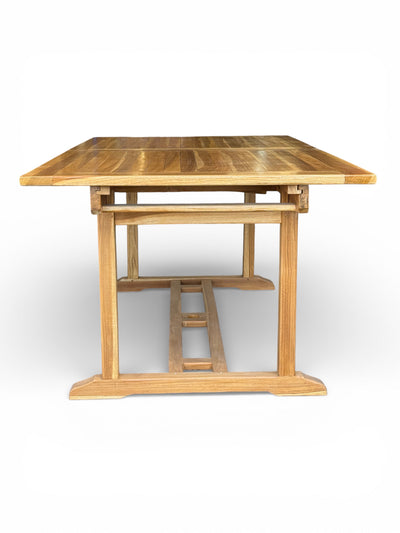 Ausziehbarer eckiger Teakholz-Gartentisch – Einzigartiges Unikat mit natürlicher Eleganz für Garten, Terrasse und Wintergarten – Teakholz – 180 cm bis 240 cm x 100 cm x 75 cm