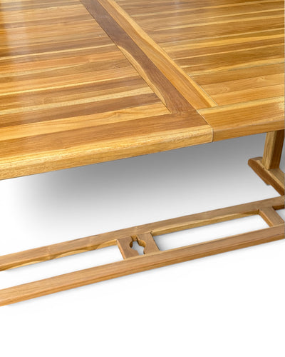 Ausziehbarer eckiger Teakholz-Gartentisch – Einzigartiges Unikat mit natürlicher Eleganz für Garten, Terrasse und Wintergarten – Teakholz – 180 cm bis 240 cm x 100 cm x 75 cm