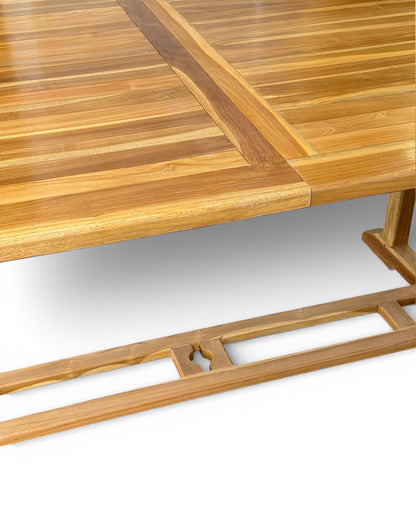 Ausziehbarer eckiger Teakholz-Gartentisch – Einzigartiges Unikat mit natürlicher Eleganz für Garten, Terrasse und Wintergarten – Teakholz – 180 cm bis 240 cm x 100 cm x 75 cm