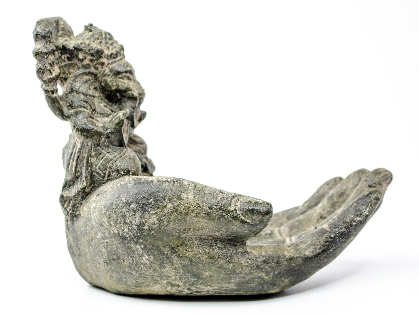 Ganesha Hand Skulptur - Deko Raumdeko Seifenschale Räucherstäbchen - Hindu Gottheit des Glückes - Elefant Grau - 13x9x15 cm