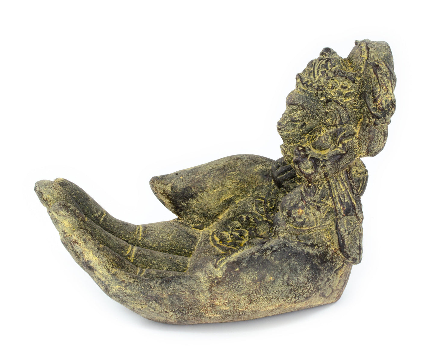 Ganesha Hand Skulptur - Deko Raumdeko Seifenschale Räucherstäbchen - Hindu Gottheit des Glückes - Elefant Gelb - 13x9x15 cm